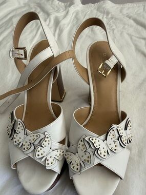 Michael Kors White Butterfly Appliqué Block Heel Sandals